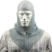 Casco de Malla Metálica Medieval de Acero con Eslabones Reforzados, Protección para el Cuello, Estilo Antiguo, Cobertura Completa, Pulido