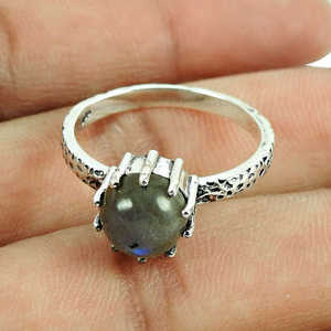 Bague bohème en argent sterling 925 avec labradorite naturelle, pierre précieuse labradorite ronde naturelle, prix de gros - Product Image 1