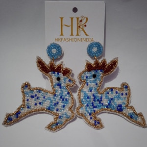 Boucles d'oreilles créoles en perles de renne de Noël faites à la main 14K et 24K plaqué or accessoire de mode pour la vente en gros - Product Image 2