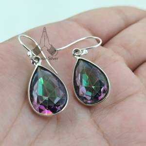 Boucles d'oreilles pendantes en topaze mystique, faites à la main, en argent sterling, pierres précieuses, idée cadeau pour femme pour un anniversaire, un anniversaire de mariage ou Noël - Product Image 3
