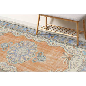 Alfombra de Estilo Persa Floral: Naranja Pálido, Alfombra Interior Antideslizante, con Pelo Suave - Product Image 1