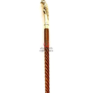 Wholesale Brown Wooden Spiral Walking Stick With Brass Polish Bird Design <b>Handle</b> For Elderly People Hiking & Camping Item - Product Image 1