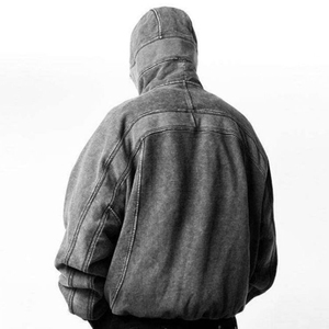 Sweat à capuche unique avec cagoule, coupe ample, fermeture éclair intégrale, couvre-visage, finition gris délavé vintage, idéal pour le streetwear audacieux - Product Image 4