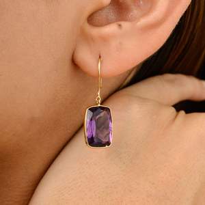 สินค้าขายดีที่สุดต่างหูแบบตะขอล็อคตะขอเกี่ยวรูปแปดเหลี่ยมและเพชรอเมทิสต์ธรรมชาติสีทอง18K - Product Image 2