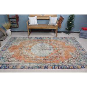 Tapis turc vintage 5,4x9,2 pi (166x279 cm), tapis persan en laine orange - Product Image 2