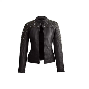 Veste de moto en cuir classique pour femmes avec design universitaire respirant Trending Streetwear Look Fabrication de toile remplie de coton - Product Image 5