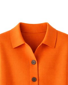 Women Orange Button Front Knit <b>Cardigan</b> Sweater Long Sleeve Soft Casual Winter Top <b>With</b> Polo Collar For Ladies Fashion Wear - Product Image 5