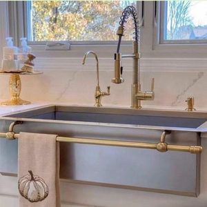 อ่างล้างจานทองแดงแบบมือใช้ในฟาร์มอ่างล้างจานสไตล์โบราณพร้อมลายนูนดีไซน์แบบละเอียดผ้ากันเปื้อนลายดอกไม้ - Product Image 5