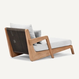Tumbona Moderna para Exteriores Hecha de Madera de Teca Sólida de Alta Calidad con Cuerda Tejida y Acabado Natural con Respaldo - Product Image 3