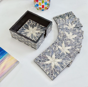 Sous-verres en mosaïque de 10 cm, légers et faits à la main |   Sous-verres carrés naturels écologiques pour la cuisine et le salon - Product Image 1