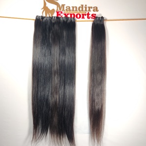 100% máquina virgen alineada con cutícula paquetes de cabello humano de doble trama negro rizado recto largo templo indio extensiones de cabello humano - Product Image 3