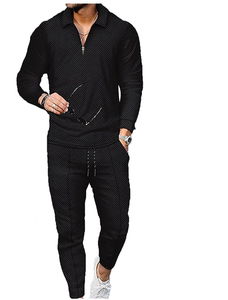 Ensemble 2 pièces pour homme Tenues décontractées Polo à manches longues et pantalon Survêtement de détente Athlétique Jogging - Product Image 3