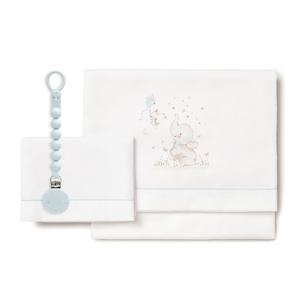 Juego de ropa de cama para cuna de 3 piezas con soporte para chupete, 100% algodón, técnica de tejido, diseño de personajes - Modelo Elefante para bebé - Product Image 1