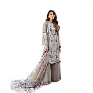 Nouveau service OEM de marque, best-seller, pour tenues de soirée, ensemble de 3 pièces brodé de luxe en tissu lawn, prix de gros bas - Product Image 1