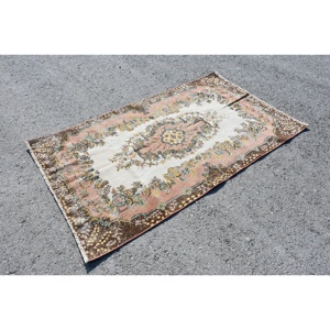 Turkish Area Rug, 3.8x6.5 ft Vintage Rug, <b>Brown</b> Ikat <b>Wool</b> Rug - Product Image 3