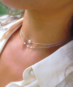 Collier ras du cou en perles blanches naturelles Bohème 925 argent sterling plaqué or perle colliers pendentifs faits à la main pour femmes bijoux - Product Image 6