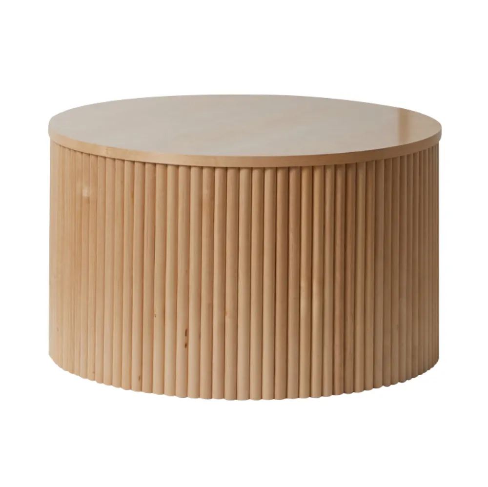High quality minimalist unique elegant white stained oak fluted texture ribbed round side end table