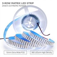 Bande LED 3 rangées 2835, 360 LED/m, 12V/24V, 25W/m, PCB 16mm, 3000-6500K, ruban nu