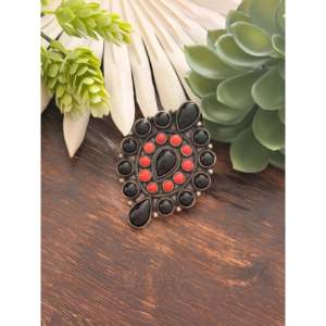 <b>Adjustable</b> Navajo Multi-Stone <b>Ring</b> Handmade with Sterling Silver & Coral Bezel Setting Inlay Everyday Wear - Product Image 3