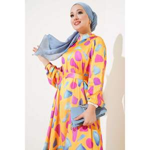 Vestido de satén con cinturón de patrón mixto amarillo - Product Image 1