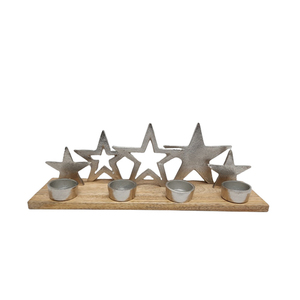 Porte-lampe en T en aluminium et bois avec étoile couleur naturelle et nickel pour Noël et décoration de table - Product Image 4