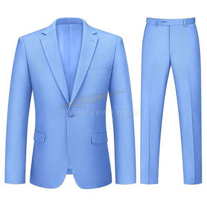 Luxury Slim Fit 2 Piece <b>Men</b> Suit <b>One</b> Button Formal Jacket and Pants for Groom Office Groomsmen Prom or Party Attire Sky Color - Product Image 4