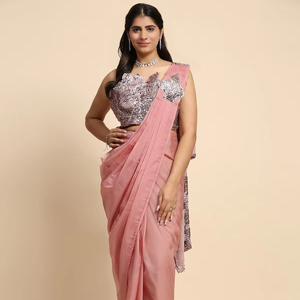 ชุดส่าหรีสำหรับผู้หญิงชุดงานปาร์ตี้เปิดลายพร้อมพิมพ์แบบไล่ระดับสีดูหรูหราสง่างาม - Product Image 1