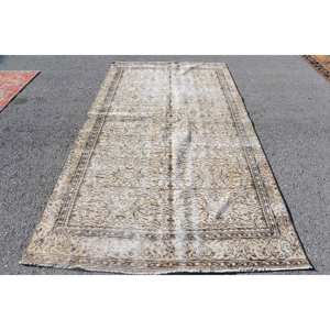 Classique Beige Marron 5.4X9.5 ft Vintage Tapis Turc Laine Faux Lapin Fourrure Latex Nouveau Rectangle Patchwork pour Couloir Chevet - Product Image 1