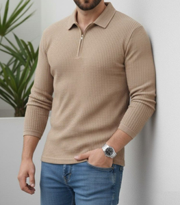 Polo de Manga Larga para Hombre, Cierre de Cremallera 1/4, Cuello Piqué, 50% Algodón/50% Poliéster, 220 GSM, Corte Regular, Varias Opciones de Color - Product Image 2