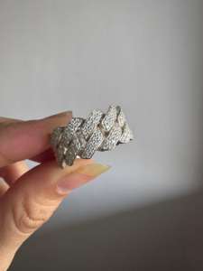 Anillo de bodas de oro blanco sólido de 18 quilates, anillo de enlace cubano de Mónaco de diamante natural helado de 10mm en plata y chapado en rodio para mujer - Product Image 5