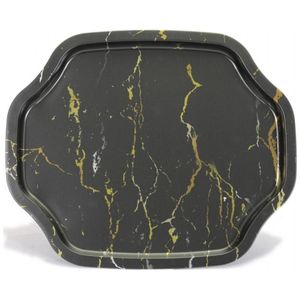 Marbre Noir 285x400mm Plateau Décoratif Bord Ondulé Incurvé Antique Plateau de Fantaisie pour Servir des Aliments Fait Cuivre Acier Inoxydable - Product Image 1