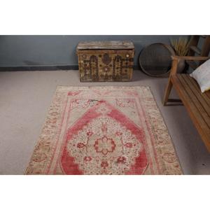 Turkish Rug, 4.5x7.5 ft Vintage Rug, <b>Red</b> Ikat <b>Wool</b> Rug - Product Image 4