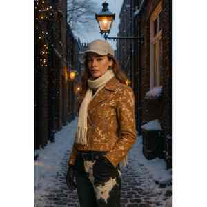 Veste en cuir de vachette légère pour femme, veste bomber en satin surdimensionnée, matelassée, avec patchwork personnalisé, tendance et audacieuse pour l'automne - Product Image 1