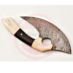 Couteau de chef de cuisine Ulu en acier damas fait à la main | couteau ulu professionnel de haute qualité avec manche en bois - Product Image 5