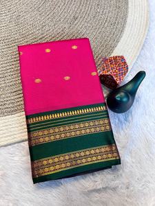 ผ้าไหมอaura สำหรับผู้หญิง สวยงาม พร้อมงานปักดิ้นทองและขอบตัดสี มีสินค้าในสต็อกในอินเดีย - Product Image 4