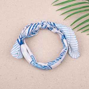 Bandana en coton imprimé à la main, bleu, style bohème, foulard pour la tête, homme et femme - Product Image 6