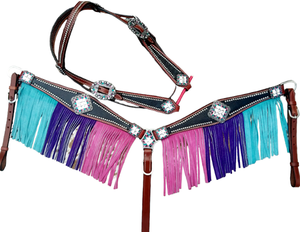 Nueva llegada de cuero negro de tres colores con flecos occidental para montar a caballo y cuello de pecho conjunto ecuestre al por mayor - Product Image 1