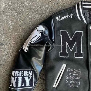 Corps en laine à manches en cuir de haute qualité avec logo brodé et patchs Varsity Jacket - Product Image 5