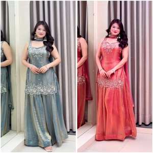 Traje Sharara Antra Lifestyle para Mujer, Estilo Indio Pakistaní, para Fiestas, Estilo Bollywood, Seda Fendy Pesada, Secado Rápido, Protección Solar - Product Image 2