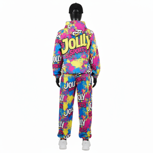 Conjunto cortavientos para mujer 220GSM tela de poliéster Premium diseño de salpicaduras de Color logotipo personalizado estampado Sudadera con capucha pantalones cortavientos de talla grande - Product Image 2