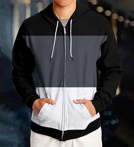 Sudadera con capucha estampada a rayas para hombre de alta calidad con cremallera informal y bolsillo canguro para la moda de Otoño Invierno - Product Image 1