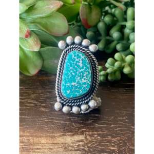 Alex Sanchez High-Grade White Water Turquoise <b>Sterling</b> <b>Silver</b> Bezel-Set <b>Adjustable</b> <b>Ring</b> Size 7.5 - Product Image 1