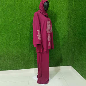 Maillot de bain musulman entièrement recouvert Hijab Robe de bain à manches courtes Pantalon long Motif solide Service OEM Maillot de bain musulman - Product Image 3