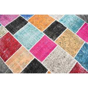 Tapis vintage, grand tapis turc de 5,6x7,7 pieds, tapis patchwork rayé rouge et orange - Product Image 5
