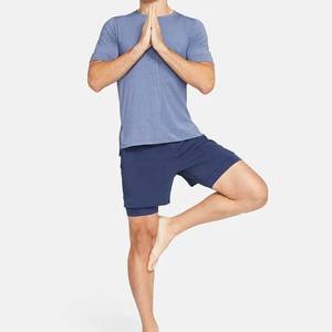 กางเกงขาสั้นออกกำลังกายผู้ชายคุณภาพสูงขายส่ง พิมพ์โลโก้ได้ตามต้องการ ผ้าฝ้าย 100% ระบายอากาศ แห้งเร็ว เอวยางยืด สีน้ำเงินกรมท่า - Product Image 3