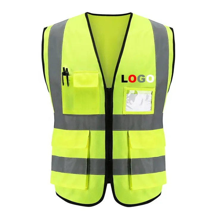 Construction Polyester Safety Vest ID Bag Class 2 Reflective Workwear Executive Blue Red Green Manager Hi Vis Unisex Waistcoat