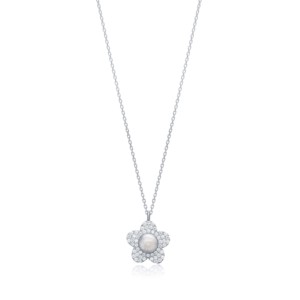 Collier avec pendentif en forme de fleur de 13 mm en zircon transparent et nacre, fabrication artisanale turque, vente en gros, argent sterling 925 - Product Image 5