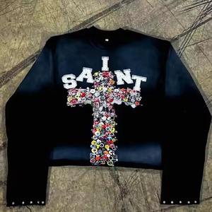 เสื้อยืดโอเวอร์ไซส์ผู้ชาย ผ้าคอตตอน 100% หนานุ่ม ทรงหลวม สไตล์วินเทจ แขนยาว พิมพ์ลายที่คอ ลำลอง สีซีดแบบซันเฟด - Product Image 3