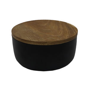 Boîte de rangement de forme ronde en métal de fer de conception martelée avec couvercle fini or pour les ustensiles de cuisine à la maison et la boîte de rangement de table - Product Image 3