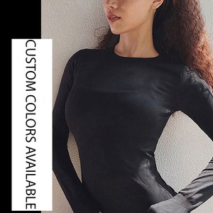 Camisetas deportivas sexis con estampado sólido para mujer, camisetas de manga larga transpirables para correr, camisetas de yoga y gimnasio de alta elasticidad de Color sólido - Product Image 6